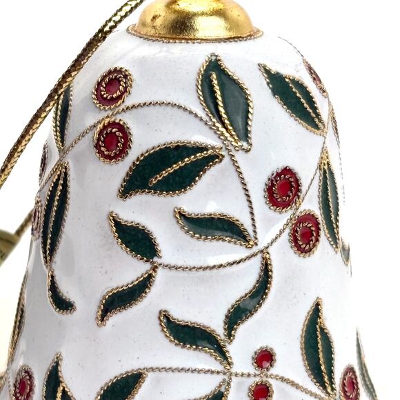 Cloisonne Christmas Bell Old Stock Vintage With Tags Original Box - Picture 4 of 4